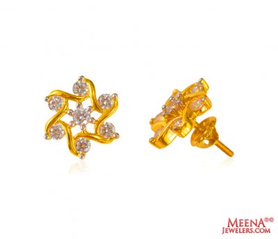 22 Karat Fancy Gold Tops with CZ  ( Signity Earrings )