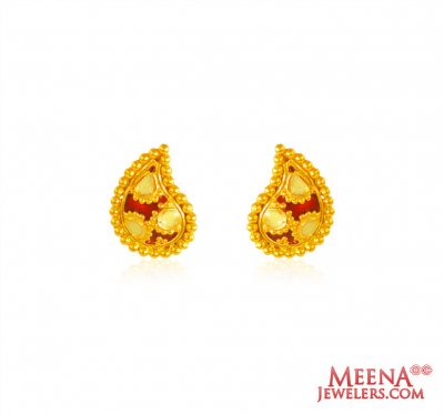 22k Gold Meenakari Earrings ( 22 Kt Gold Tops )