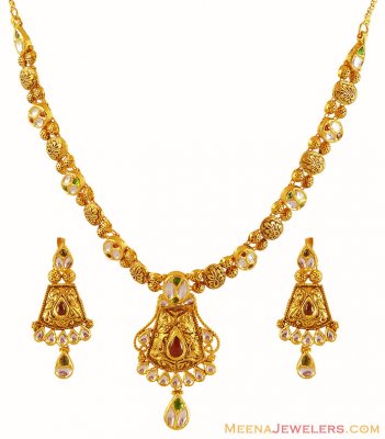 Designer 22K Antique Necklace Set ( Antique Necklace Sets )