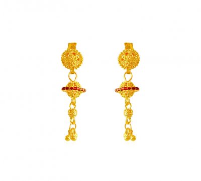 22K Traditional Filigree Earrings  ( 22 Kt Gold Tops )