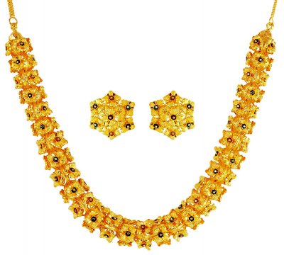 22Kt Gold Meenakari Necklace Set ( 22 Kt Gold Sets )