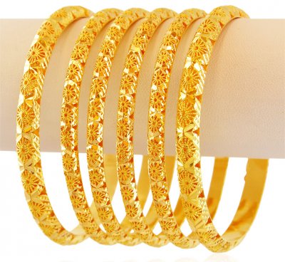 22K Gold Bangles Set (6 PCs) ( Set of Bangles )