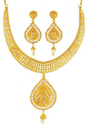 22K Gold Two Tone Necklace Set ( 22 Kt Gold Sets )