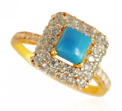 22 KT Gold Ring with  Turquoise  ( Ladies Rings with Precious Stones )