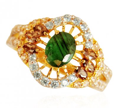 22k Gold Ring with Emerald ( Ladies Rings with Precious Stones )