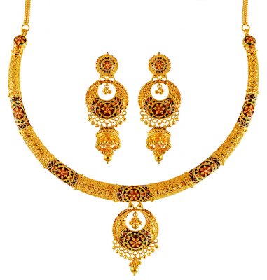 22K Gold Meenakari Necklace Set ( 22 Kt Gold Sets )