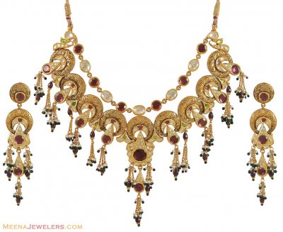 Indian Kundan Necklace Set (22Kt) ( Antique Necklace Sets )