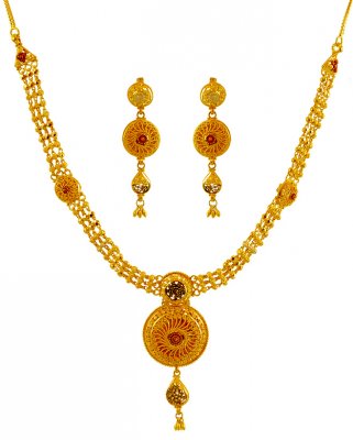 Tricolor Gold Necklace Set ( 22 Kt Gold Sets )