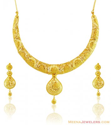 22k Filigree Designer Necklace Set ( 22 Kt Gold Sets )