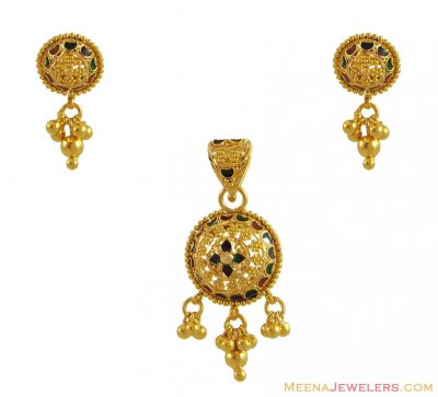 Indian Meenakari Pendant Set ( Gold Pendant Sets )