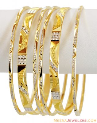 (4 pcs) 22K Rhodium Bangles Set  ( Two Tone Bangles )