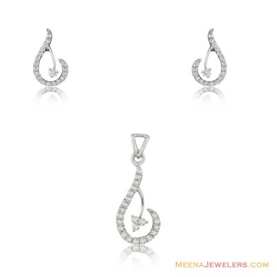 18k Diamond pendant Set(White Gold) ( Diamond Pendant Sets )