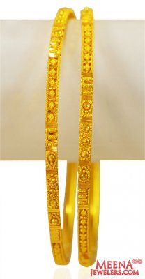 22K Gold Filigree Bangles (2pc) ( Gold Bangles )