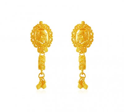 22k Gold Hanging Earrings ( 22 Kt Gold Tops )