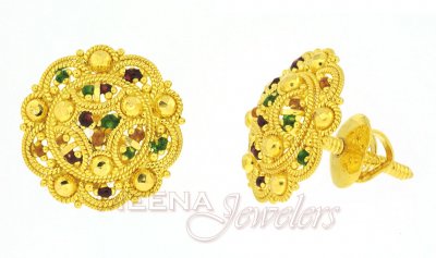 22Kt Gold Earrings with Meenakari ( 22 Kt Gold Tops )