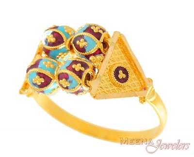 22Kt Gold MeenaKari Ring ( Ladies Gold Ring )