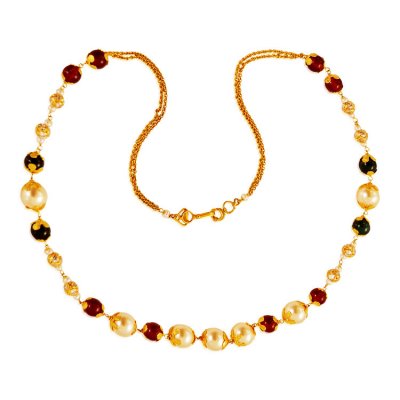 22K Gold Pearls Ruby emerald Chain - ChFc21750 - 22K Gold chain for ...