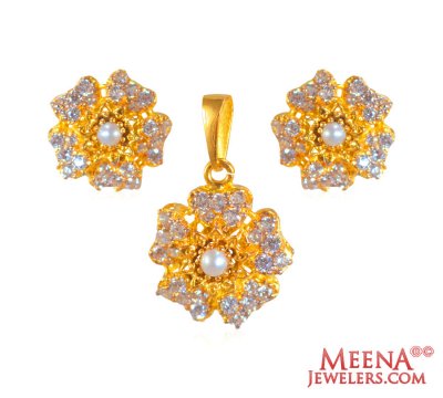 22K Gold CZ Pendant Set ( Fancy Pendant Set )