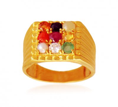 22K Gold Mens Navratna Ring ( Mens Gold Ring )