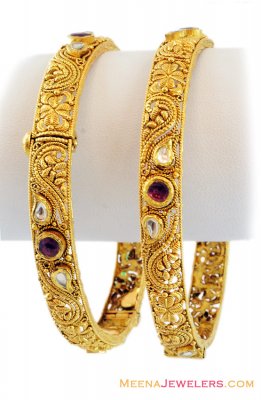 22K Antique Fancy Bangles(2 Pc) ( Antique Bangles )