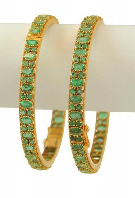 22k Emerald Bangles(Pair)  ( Precious Stone Bangles )