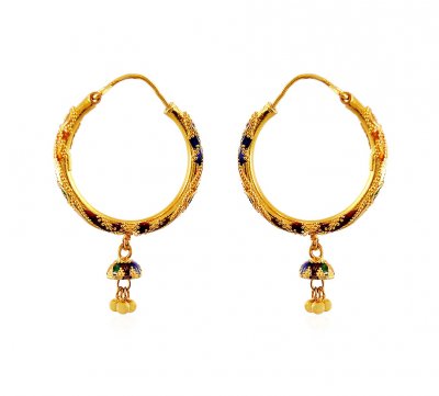 22Kt Meenakari Hoops Gold Earrings ( Hoop Earrings )