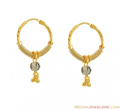 22k Fancy Two Tone Baby Bali ( Hoop Earrings )