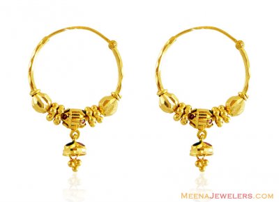 22k Fancy Meenakari Gold Bali - ErHp15459 - 22k gold fancy hoops/ Bali ...
