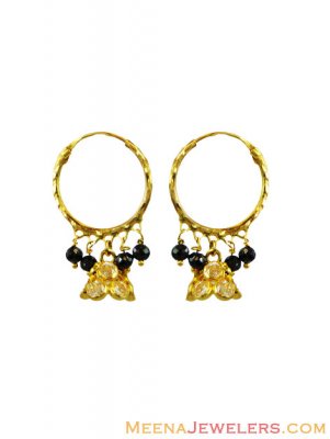 22k Gold Black Beads Hoops  ( Hoop Earrings )