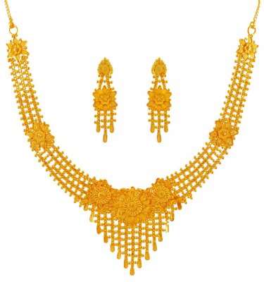 22K Gold Necklace Earring Set ( 22 Kt Gold Sets )