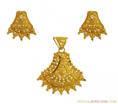 Indian Filigree Pendant Set (22K) ( Gold Pendant Sets )