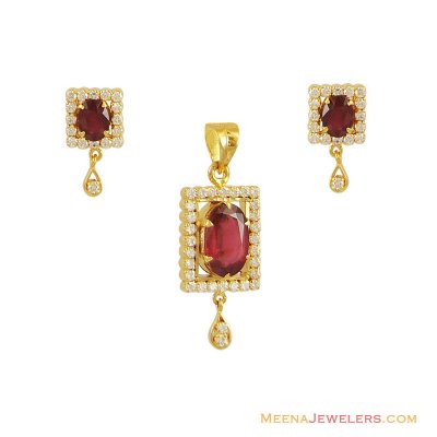 22K Ruby,CZ Pendant Set ( Precious Stone Pendant Sets )