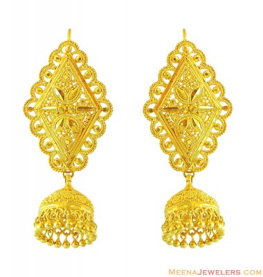 22k Gold Filigree Earrings ( 22Kt Gold Fancy Earrings )