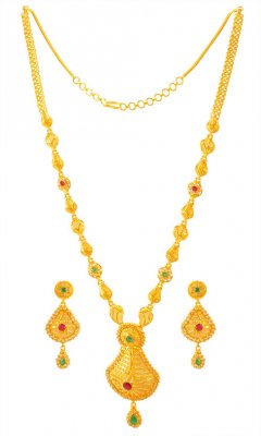 22k Gold Long Necklace Set ( Bridal Necklace Sets )