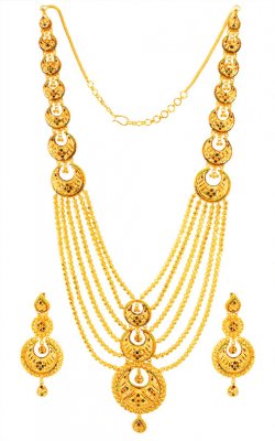22KT Gold Meenakari Necklace Set ( Gold Designer Sets )