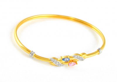 Gold Bangle with Colored Signity ( Stone Bangles )