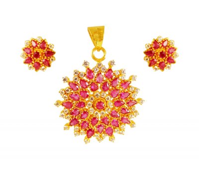 22Kt Gold Ruby Pendant set ( Precious Stone Pendant Sets )