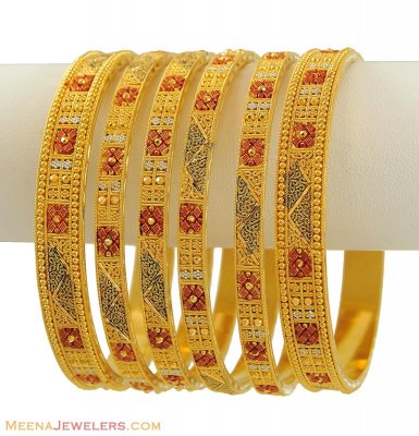 Three Tone Gold Bangles (22K) ( Set of Bangles )