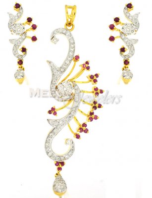 Diamond Pendant set with Rubies ( Diamond Pendant Sets )