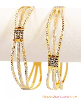 22K Designer Rhodium Bangles (2 pc) ( Two Tone Bangles )