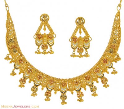 Multi Tone Necklace Set (22k) ( 22 Kt Gold Sets )