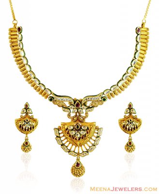 22K Gold Kundan Necklace Set ( Antique Necklace Sets )