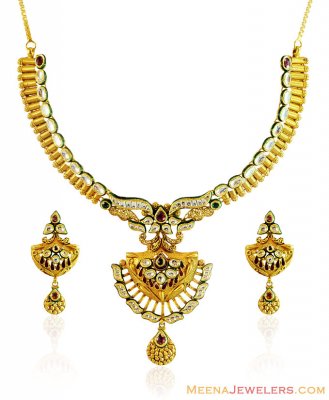 22K Gold Kundan Necklace Set ( Antique Necklace Sets )