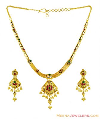 22K Elegant Meenakari Necklace Set ( 22 Kt Gold Sets )