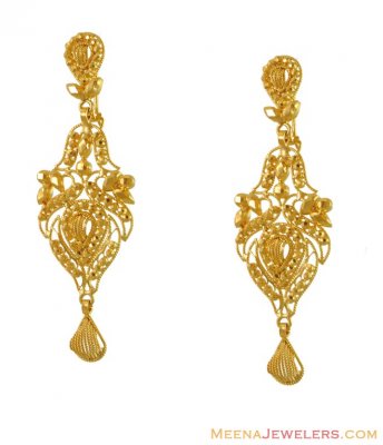22K Gold Hook Earrings ( 22Kt Gold Fancy Earrings )