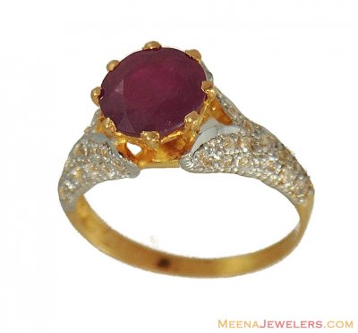 Ruby Solitaire Ring (22K Gold)  ( Ladies Rings with Precious Stones )