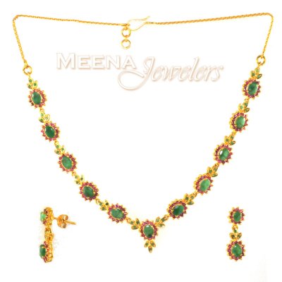 22Kt Gold Ruby and Emerald Set ( Combination Necklace Set )