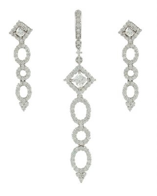 White Gold Long Fancy Pendant Set ( White Gold Pendant Sets )