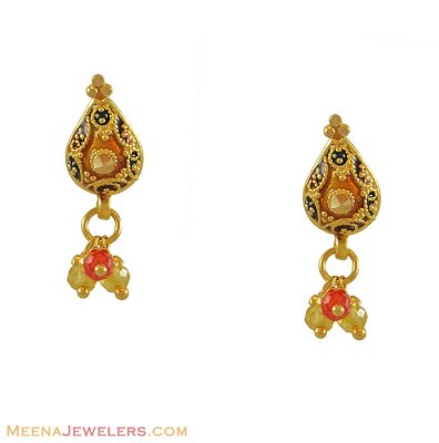 Earring With Meenakari Work(22k) ( 22Kt Gold Fancy Earrings )