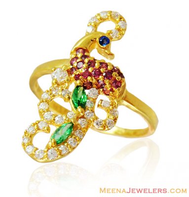 22k Designer Signity Peacock Ring  ( Ladies Signity Rings )